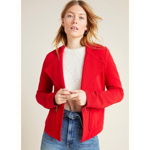 Anthropologie Sylvia Knit Moto Blazer Red NWT Size XL - Picture 2 of 14